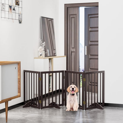 Freestanding Dog Gates Indoor, 3-Panel Pet Gates with 2 Metal Stands and 360° Hinge, 24" H Foldable Dog Gate for Stairs, Doorway, Kitchen, Expands Up to 55" Fully Assembled - Black Walnut