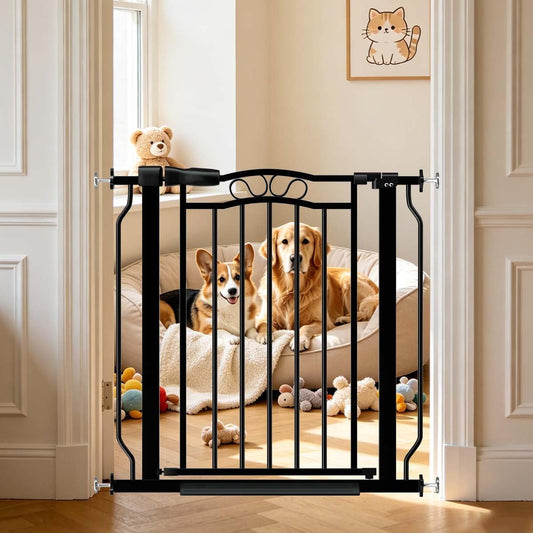 Fairy Baby 62.5"-71.6" Extra Wide Baby Gate Pressure Mount, Long Large Dog Gate Indoor Doorways Stairs, No Drill Safety Child Gate for Kids with Double Lock, Walk Thru Pet Gate for Puppy Doggy, Black
