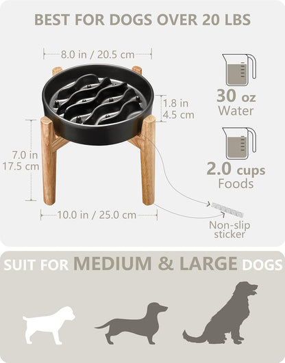 Ceramic Slow Feeder Dog Bowls for Medium and Large Dogs, 2.0 Cups Dog Slow Feeder for Fast Eater, 30oz, 8in, White