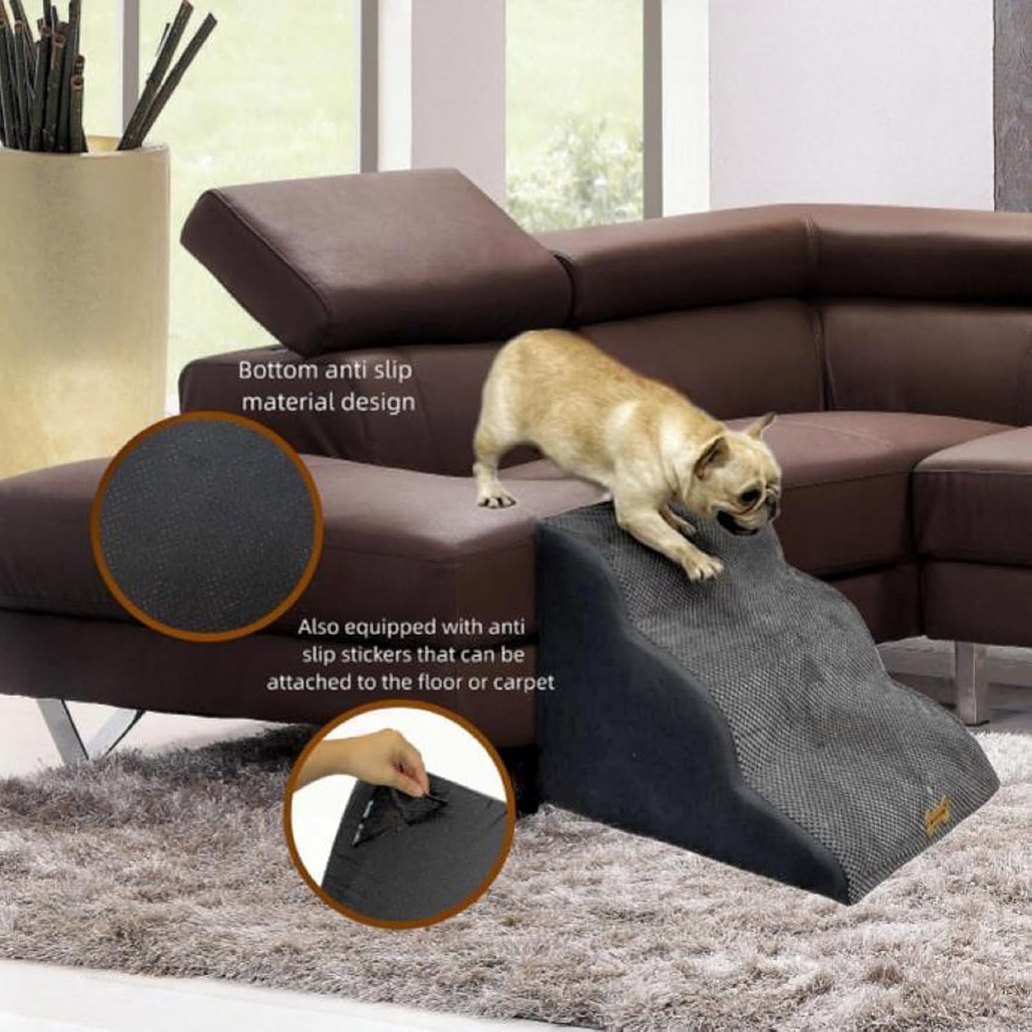 Necrely 4-Step Dog Stairs for High Beds 18-24 Inch Pet Steps 2 3 4 5 Tier Ladder Non-Slip Sturdy Ramp Small Medium Large Dog Steps to Couch Bed Old Dogs Balanced Pet Stairs for Getting on Bed