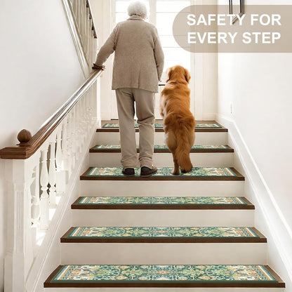 Non Slip Stair Treads for Wooden Steps Indoor, Dark Grey, 15pcs, 30"X8", Soft Carpet Mat, Machine Washable Boho Carpet Treads with Reusable Adhesive Backing, Safety Stair Tread for Dogs, Kids, Elders