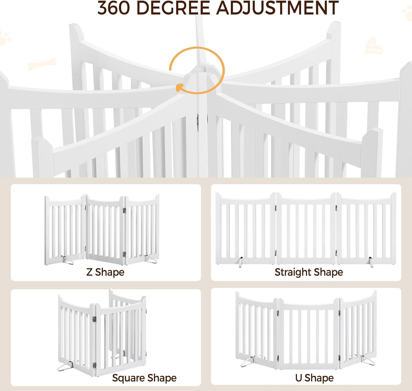 Yaheetech Freestanding Pet Gate 3-Panel Wooden Dog Fence with 2 Support Feet Folding Dog Gate for Indoor, Stairs, Doorways, Halls, Kitchen Wooden Pet Barrier White 36" H
