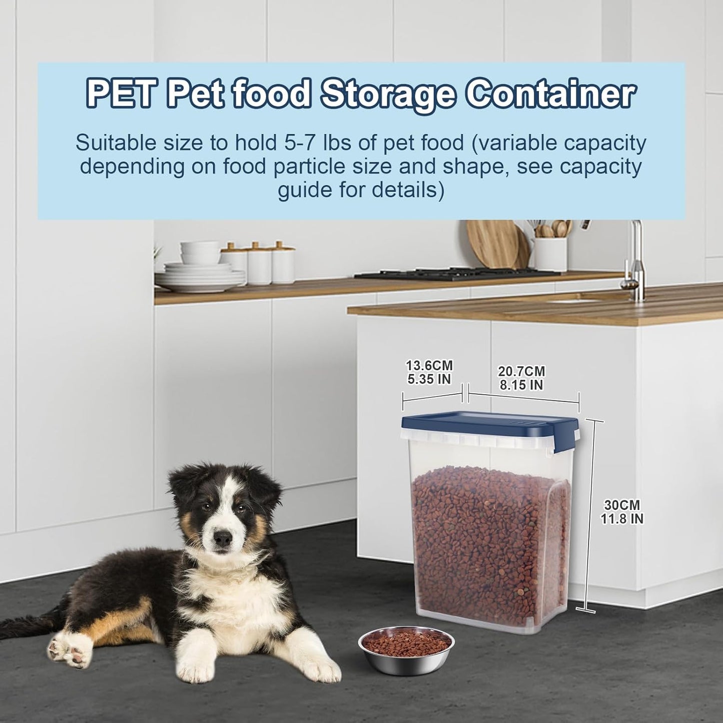 6 lbs Airtight Dog Cat Food Storage Container and Dog Treat Containers BPA-Free, PET Clear Stackable Pet Storage Bin, 1-Cup Scoop, 1-Sponge cleaning brush, Pop Top, With handle, Easy Mobility-Medium