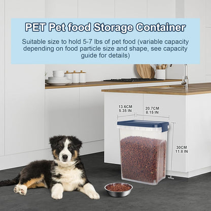6 lbs Airtight Dog Cat Food Storage Container and Dog Treat Containers BPA-Free, PET Clear Stackable Pet Storage Bin, 1-Cup Scoop, 1-Sponge cleaning brush, Pop Top, With handle, Easy Mobility-Medium