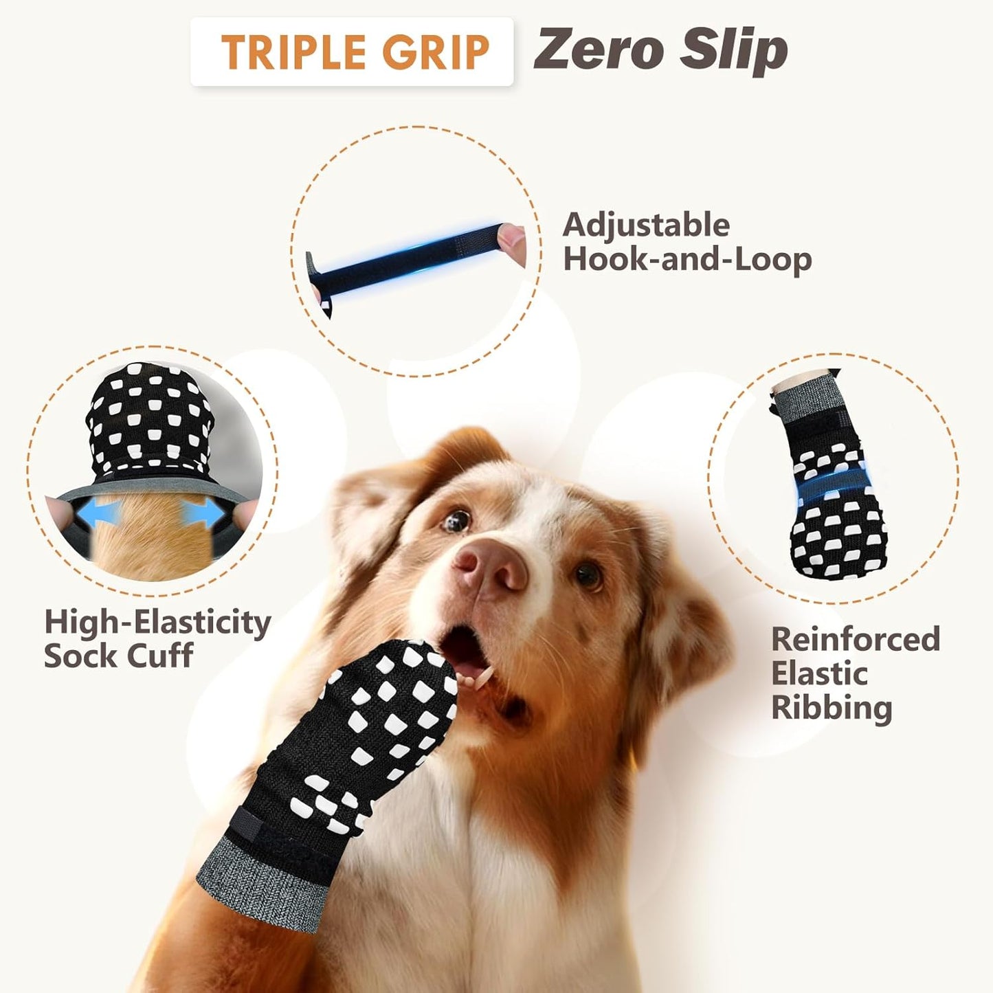 Anti Slip Dog Socks to Prevent Licking Paws, Dog Shoes for Hot/Cold Pavement, Dog Boots on Hardwood Floors, Traction Control Dog Booties & Paw Protectors for Small Medium Large Senior Dogs