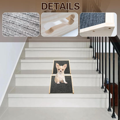 Dog Ramp for Stairs, Wooden Low-Angled Pet Ramps with Anti-Slip Carpet Surface, Step and Stair Assist for Small Dog & Cats, Injured & Aged Pets (1 Pack)