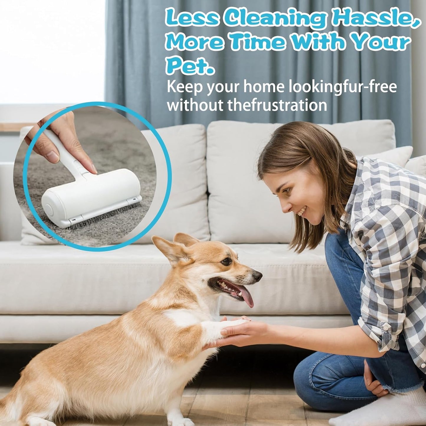 Roller Pet Hair Removal Tool, Portable Detachable Handle Reusable Lint Roller for Cat & Dog Hair on Car, Furniture, Couch, Carpet, Rugs
