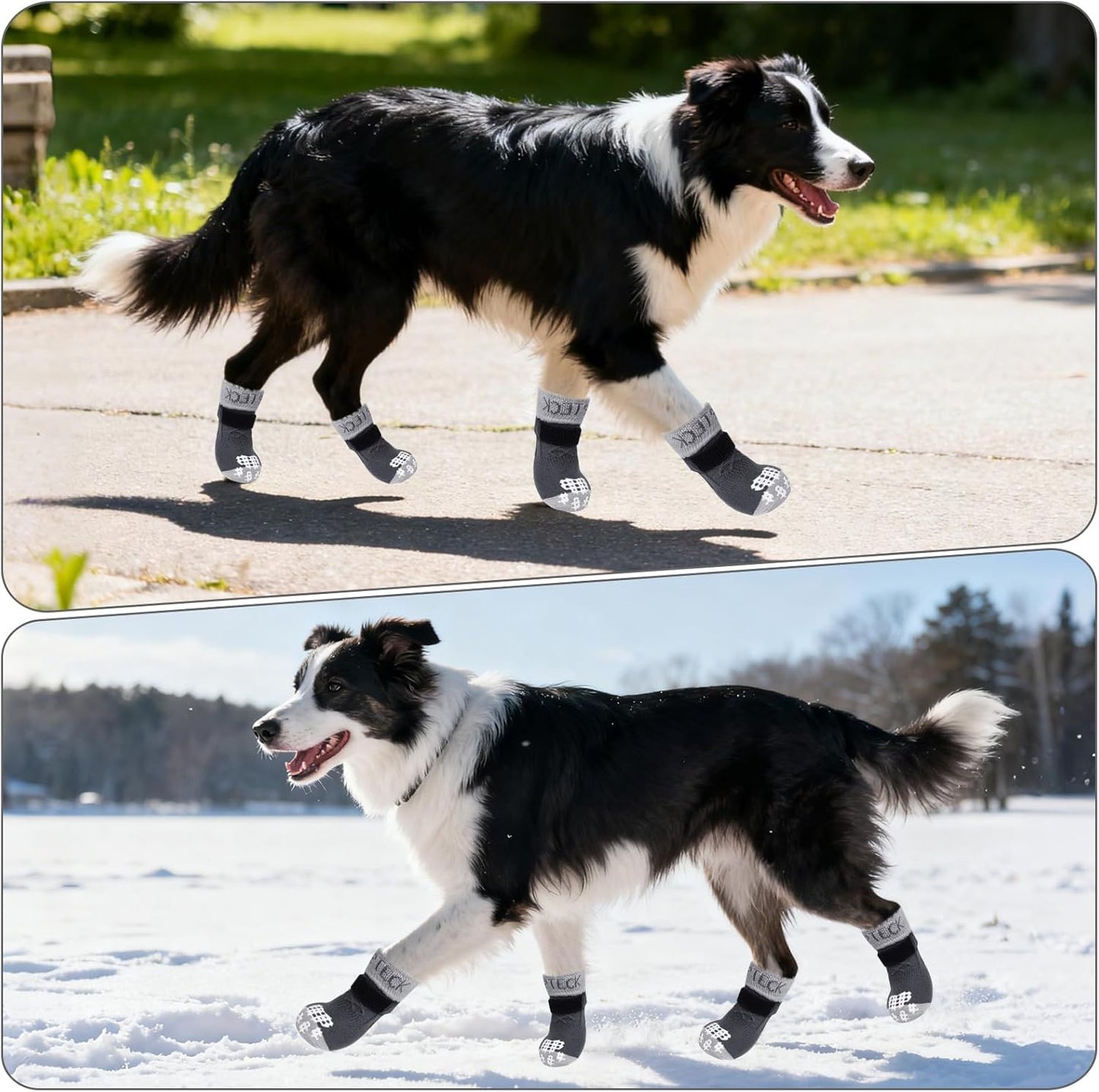 PUPTECK Anti Slip Dog Socks with Double Grippers for Hardwood Floors, Shoes for Hot/Cold Pavement, Boots & Paws Protectors to Prevent Licking, Traction Booties for Senior Small Large Dogs