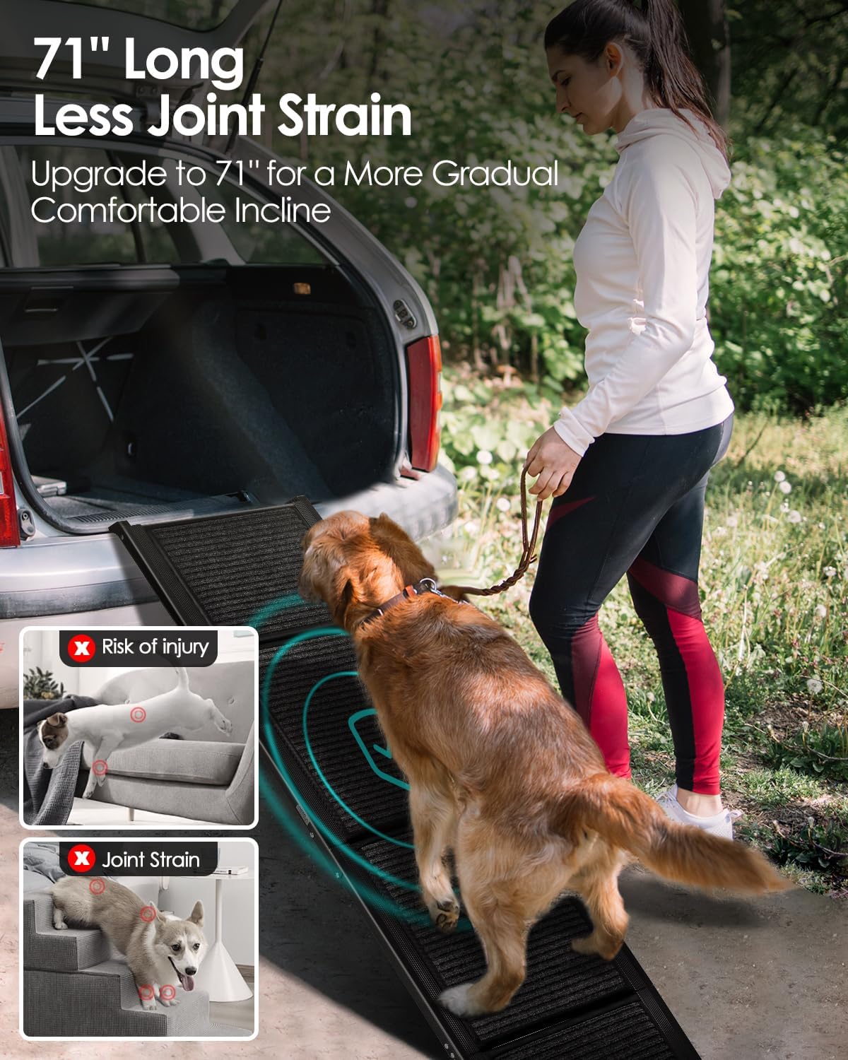 Folding Dog Ramp for Car SUV Truck, 17.3" x 71" Portable Pet Ramp for Large Dogs, Lightweight Non-Slip Dog Car Ramp, Sturdy Dog Ramp for Cars and High Beds, Easy to Carry and Store