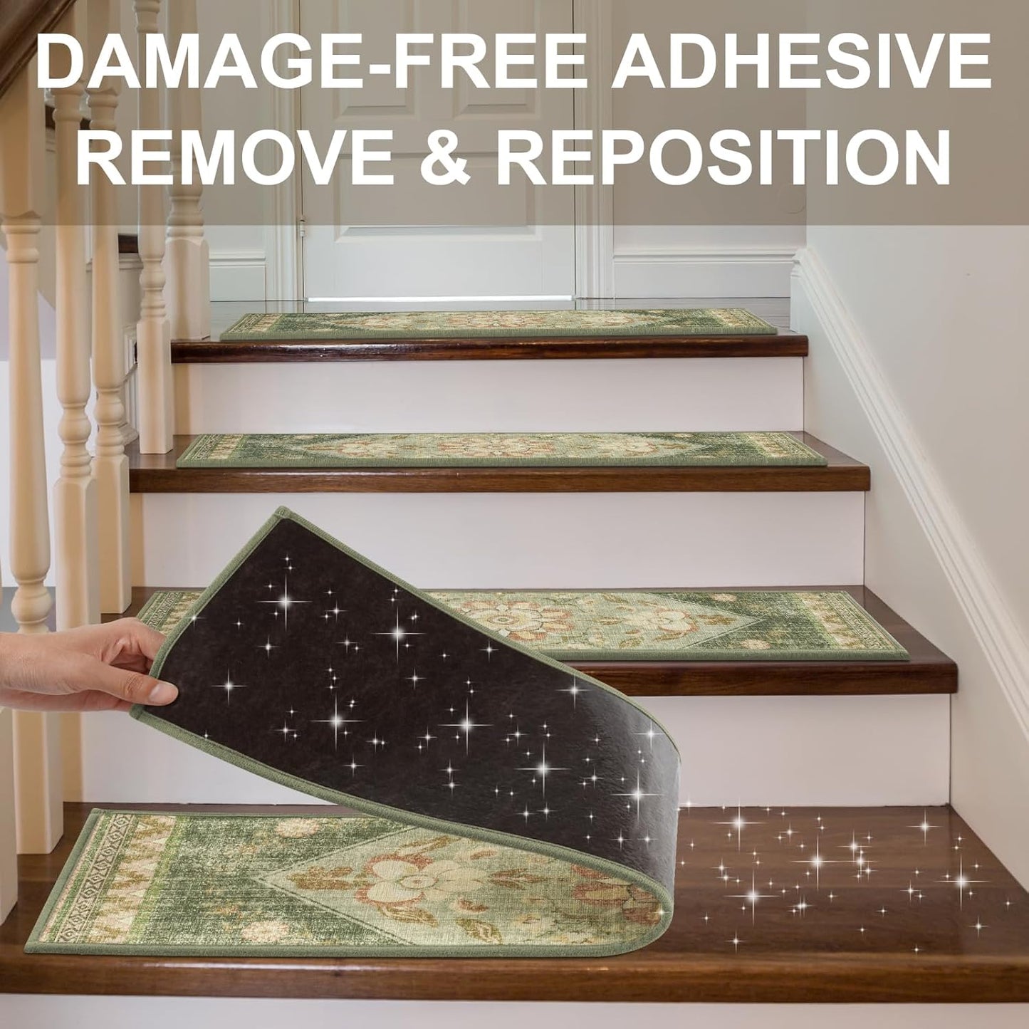 Non Slip Stair Treads for Wooden Steps Indoor, Dark Grey, 15pcs, 30"X8", Soft Carpet Mat, Machine Washable Boho Carpet Treads with Reusable Adhesive Backing, Safety Stair Tread for Dogs, Kids, Elders