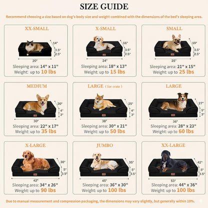 Comfort Expression Orthopedic Dog Bed for Extra Large Dogs 42x30 Inch, Waterproof Egg Crate Foam XL Pet Bed with Removable Bolsters, Dog Couch with Washable Cover & Non-Slip Bottom, Grey - Colors B