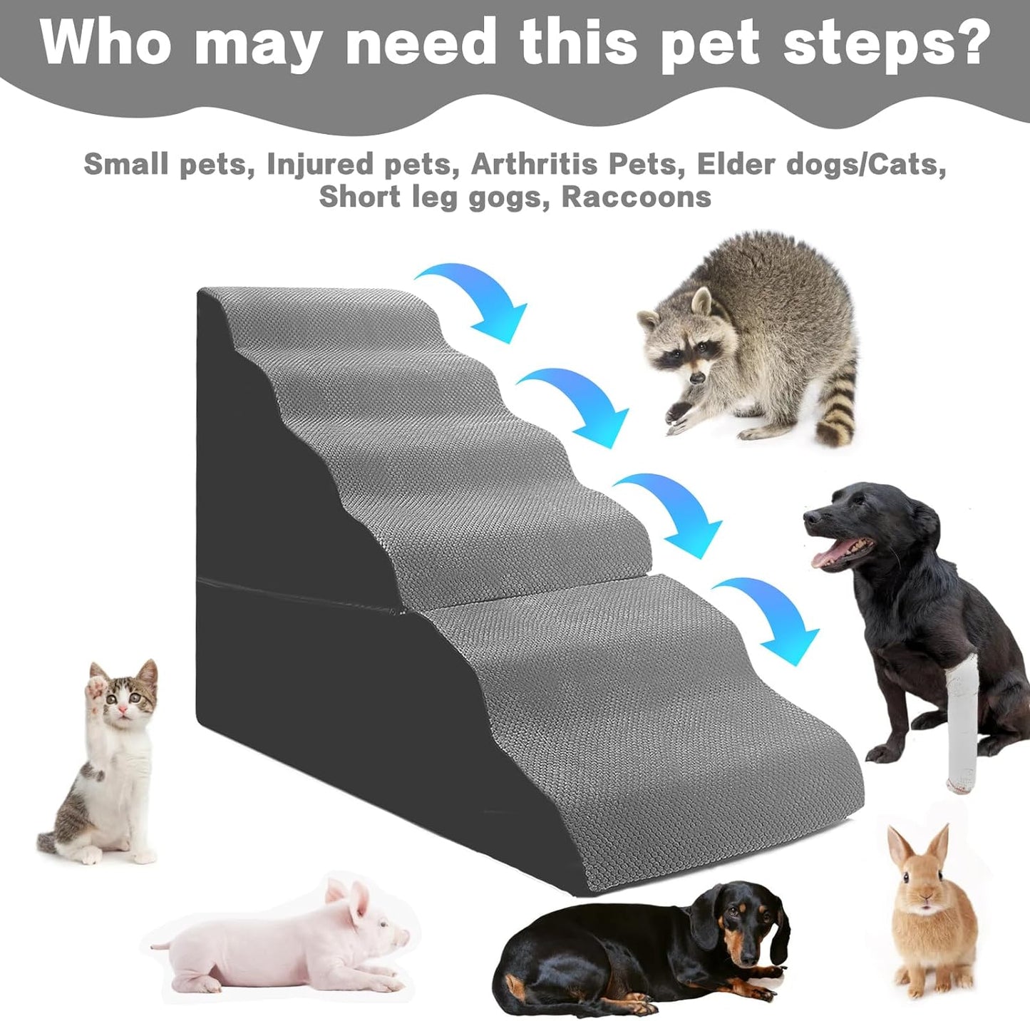 Dog Stairs for High Beds 30-36 inches Tall, 6-Step Dog Steps for Bed 32-36 inches for Small Large Dogs, Doggie Ramp for Bed, 30D Foam Pet Stairs for Old Dogs/Cats, Free-Installation, Grey