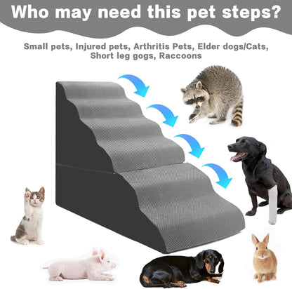 Dog Stairs for High Beds 30-36 inches Tall, 6-Step Dog Steps for Bed 32-36 inches for Small Large Dogs, Doggie Ramp for Bed, 30D Foam Pet Stairs for Old Dogs/Cats, Free-Installation, Grey