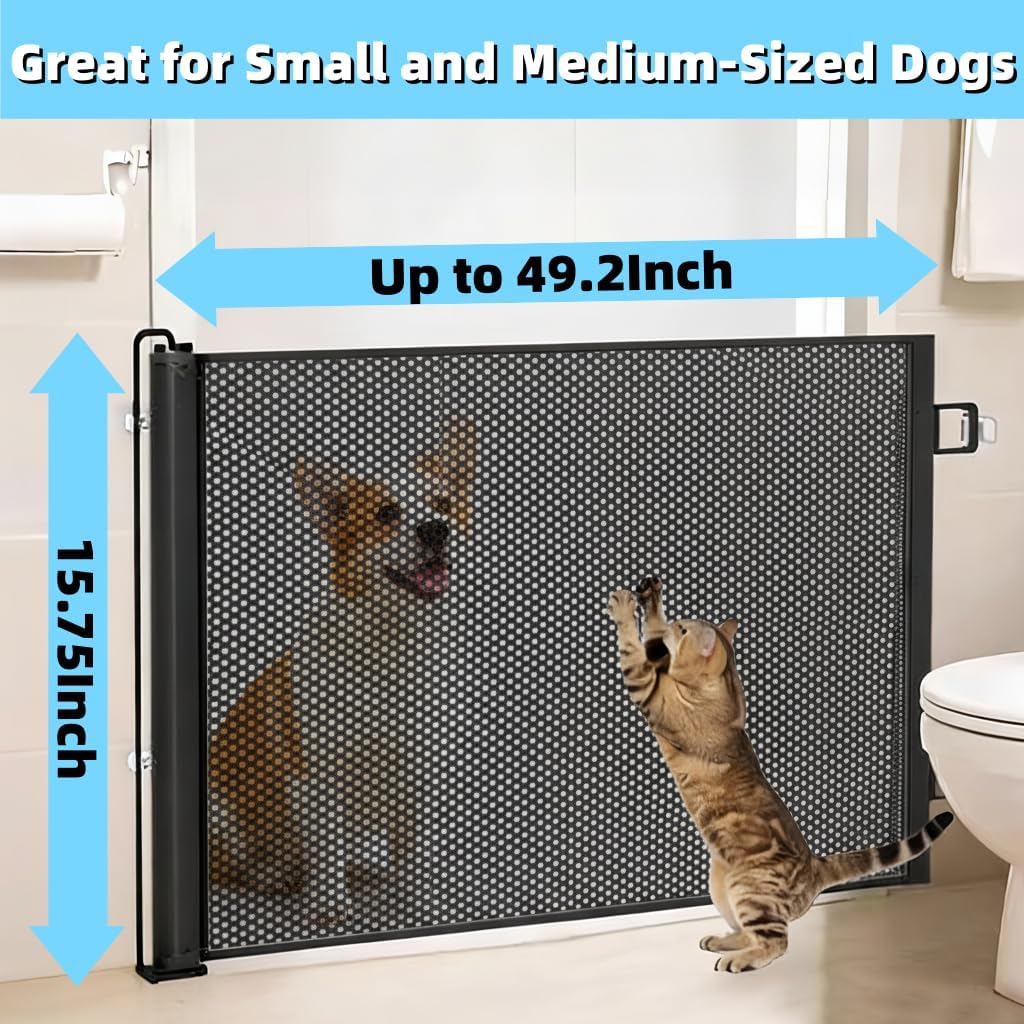 17" Step Over Retractable Dog Gate, No-Drill Pet Barrier for Doorways & Stairs, Easy Human Access & Pet Containment, Adjustable Small Dog Gate for Indoor Use