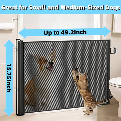 17" Step Over Retractable Dog Gate, No-Drill Pet Barrier for Doorways & Stairs, Easy Human Access & Pet Containment, Adjustable Small Dog Gate for Indoor Use