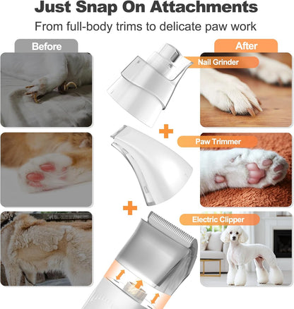 Afloia 6-in-1 Dog Grooming Kit, Pet Grooming Vacuum for Shedding, Dog Hair Vacuum with Clipper Nail Trimmer Grinder, Pet Brush Groomer at Home, Low Noise Cats Hair Remover, 1.5L Dust Cup, White