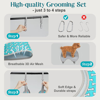 Supet Dog Grooming Hammock Harness for Dogs Cats, Relaxation Pet Nail Clipper Hammock, Restraint Dog & Small Animal Leashes Sling for Groomingk for Nail Trimming (Coral Blue, S)