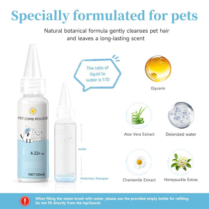 Pet Steam Brush Dog Cat 2026 New Grooming Comb for Shedding, Floating Hair, Smooth & Detangling, Gentle Cool Mist Softens Hair Reduces Static Helps Pets Who Dislike Bathing,Includes Waterless Shampoo