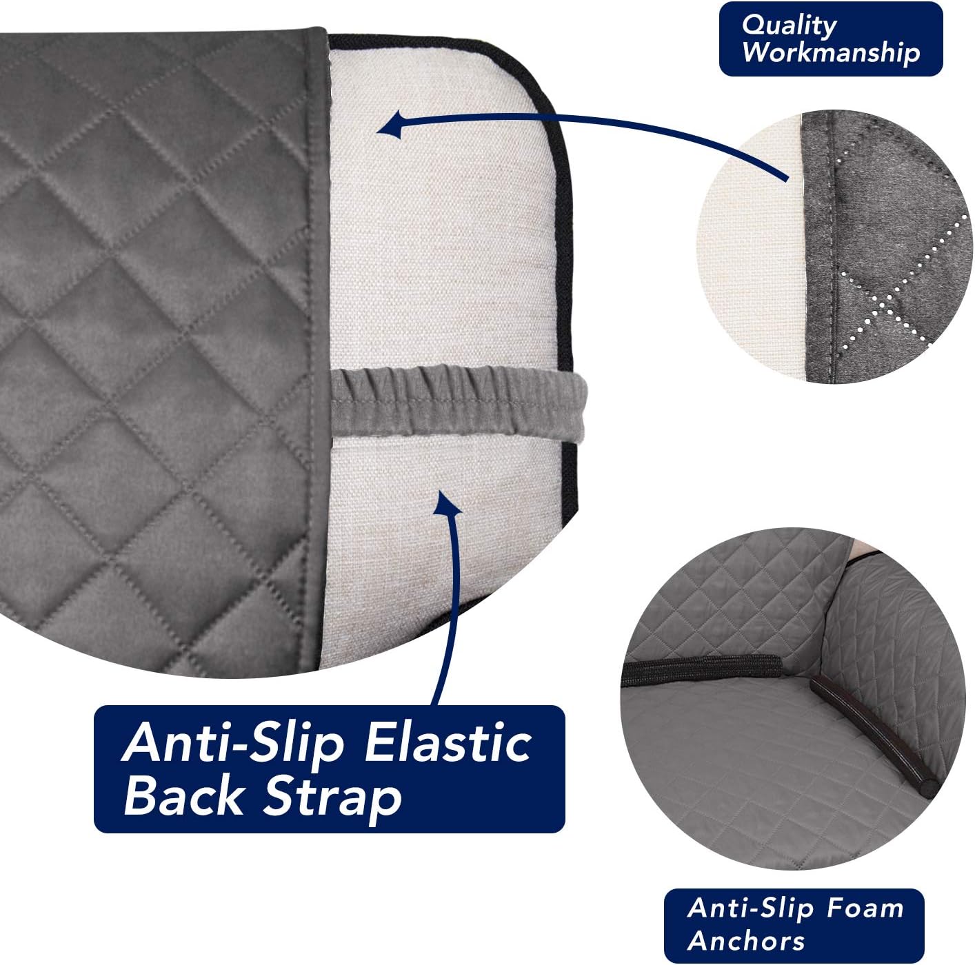 PureFit Reversible Quilted Sofa Cover, Water Resistant Slipcover Furniture Protector, Washable Couch Cover with Non Slip and Elastic Straps for Kids, Dogs, Pets (Sofa, Gray/Light Gray) - Colors A