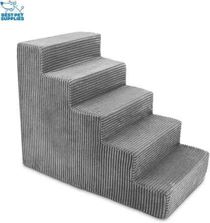 Best Pet Supplies Dog Stairs & Steps - Foam Steps for Small Dogs & Cats, Non-Slip Indoor Balanced Pet Step Support, Dog Ramp, No Assembly, Ash Gray Linen, 2-Step (12-inch Height)