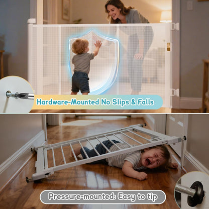 160 Inch Retractable Baby Gates Extra Wide, 42 Inch Extra Tall Retractable Gate, 13 FT Reinforced Retractable Dog Gate with Reinforcement Rod to Prevent Crawling Through, for Doorways, Stairs, Hallway