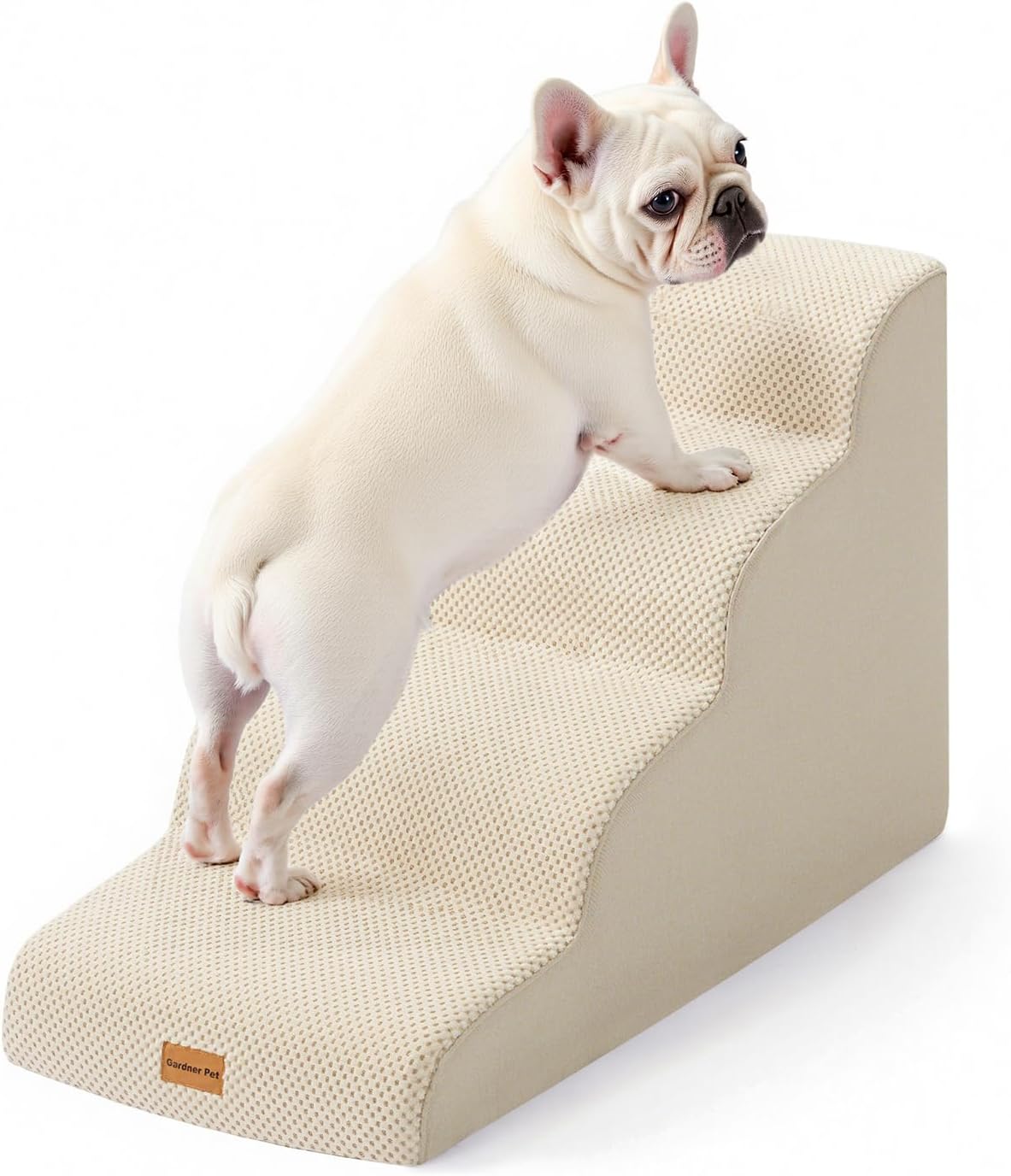 Gardner Pet 4-Step Dog Stairs for Small Dogs 18.5" H, Curved 4-Step Pet Stairs, Dog Steps for High Bed (18-20 in), Couch with Durable Non-Slip Waterproof Fabric Cover and CertiPUR-US Certified Foam