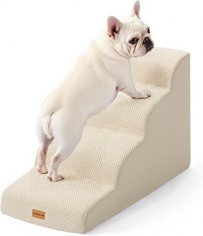 Gardner Pet 4-Step Dog Stairs for Small Dogs 18.5" H, Curved 4-Step Pet Stairs, Dog Steps for High Bed (18-20 in), Couch with Durable Non-Slip Waterproof Fabric Cover and CertiPUR-US Certified Foam