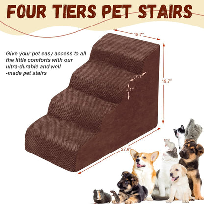 Dog Stairs for Small Dogs - High Density Foam Dog Ramp, Extra Wide Pet Steps with Non-Slip Bottom for High Beds, Couche and Sofa, Best for Pet Injured, Older Dogs Cats (Grey, 4 Steps)