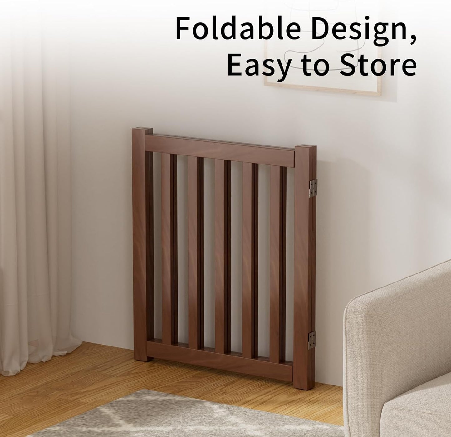 2-Panel Solid Wood Dog Gate - Freestanding Folding Pet Gate for Doorways, Stairs, Indoor, 24" Height, No Installation Needed, Natural Wood