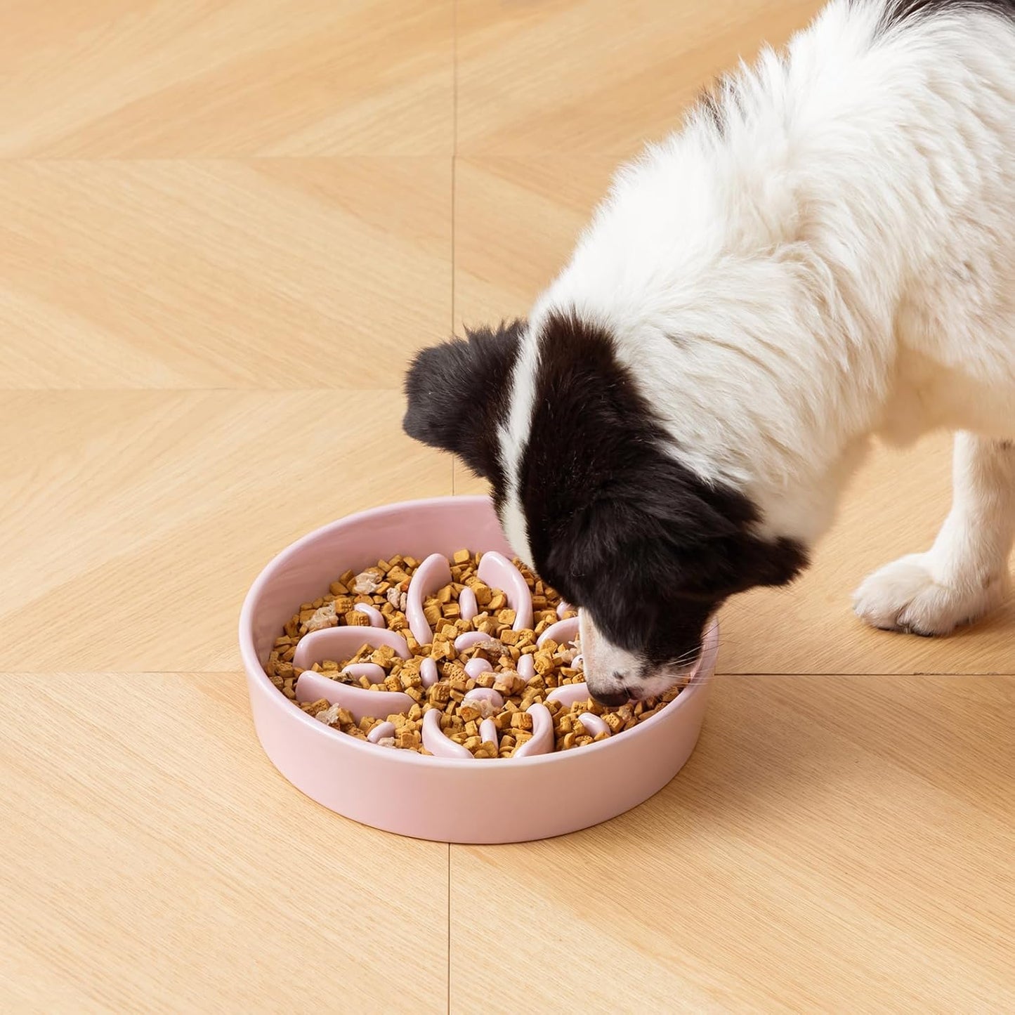 vancasso Ceramic Slow Feeder Dog Bowls, Puzzle Dog Food Bowls with Floral Maze, Anti -Slip Pet Food Dish for Small Breed, 0.6 Cups, Pink