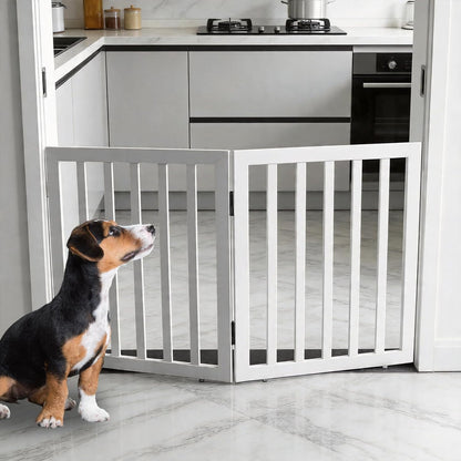 Dog Gate Indoor, Freestanding Dog Fence for The House, Doorways, Hallways,or Stairs,Pet Gate Foldable Wooden,Expandable 24" Height 3 Panels,White