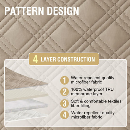 H.VERSAILTEX 100% Waterproof Slipcovers for Couches and Sofas Modern Pet Couch Cover Thick Soft Furniture Protector with Elastic Straps(Sofa, Lily Pad/Beige)