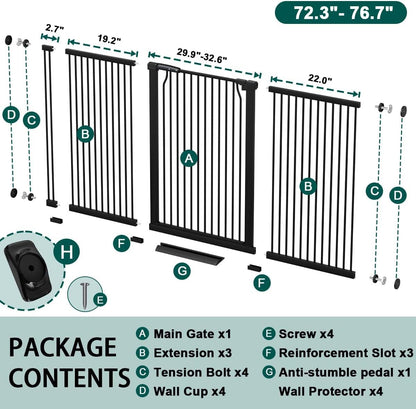 Fairy Baby 40.5" Extra Tall Baby Gate for Stairs, Fits Openings of 40.6" to 54.7" Wide, Extra Wide Dog Gate Indoor, Pressure Mounted Walk Thru Swing Auto Close Metal Puppy Barrier for Doorway, Black