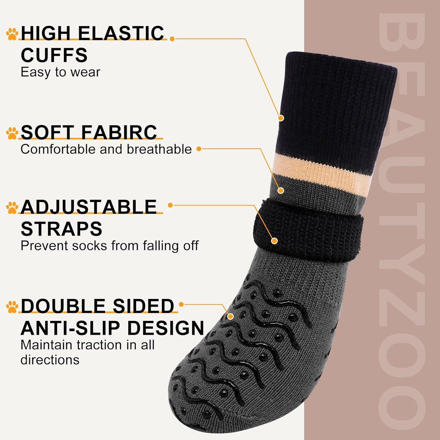 BEAUTYZOO Dog Socks to Prevent Licking Paws -Dog Shoes for Hot Pavement & Hardwood Floors Anti Slip, Traction Control Boots & Paw Protectors with Double Side Grips for Small Medium Large Senior Dogs
