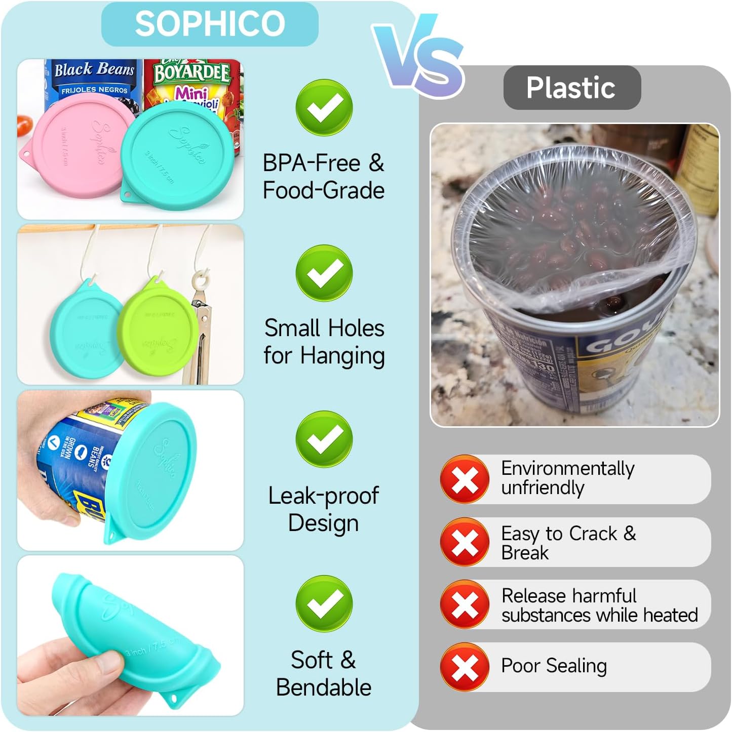 4PCS 3-inch Silicone Can Lids for Goya | Van Camp's | Chef Boyardee | Bush's Best | Farmer's Market Can, Tight Seal Cover for Canned Good, Can Toppers, Reusable Food Saver Lid (Can NOT Included)