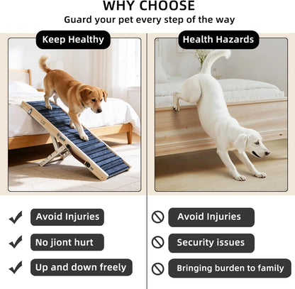ZJSF Foldable Wooden Dog Ramp for High Bed, Dog Stairs for Small Dogs, High Traction Platform with 4 Adjustable Heights (14"-19.7"), 33", Supports up to 70 lbs