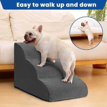 Airpanda Dog Stairs for Small Dogs and Cats – 3 Step Pet Ramp for Couch & Sofa, Non-Slip Dog Steps for Pets, Washable Cover, High-Density Support Foam for Easy Climbing,Beige