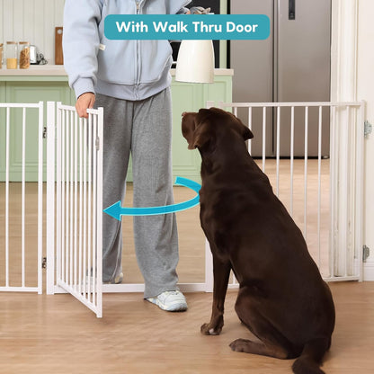 No Pawblems Free Standing Dog Gate with Door, 30'' Tall Foldable Dog Fence for Indoor & Outdoor, Up to 78 Inch Extra Wide Puppy Gate for Stairs, Hallways, Doorways, Deck, Yard (Black, 3 Panels)