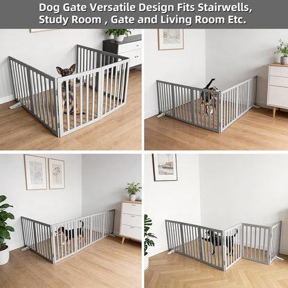 Dog Gate Indoor, Freestanding Dog Fence for The House, Doorways, Hallways,or Stairs,Pet Gate Foldable Wooden,Expandable 24" Height 3 Panels,White