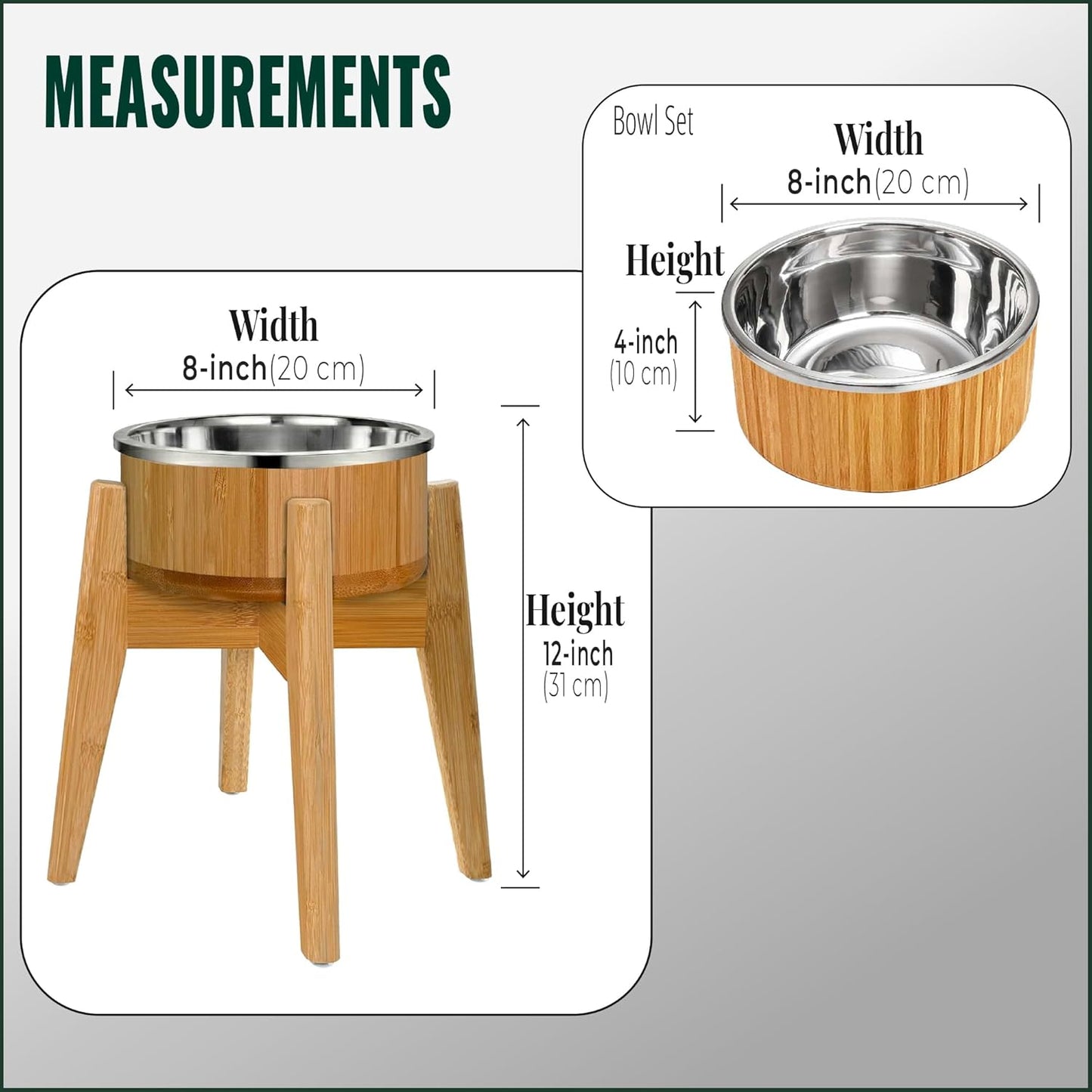 Elevated Slow Feeder Dog Bowls Large Breed - (12-inch-high) - Raised Bowl with Anti-Choking Insert - Stainless Metal and Bamboo