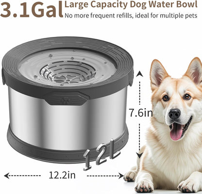 6.5L Dog Water Bowl No Spill 1.6 Gallon Stainless Steel Water Bowl for Dogs 220oz Large Capacity No Splash Slow Drinking Feeder with Anti-Slip Mat for Messy Drinkers 6.5L+2 Filters