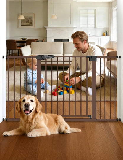 Babelio 29-55 Inch Extra Wide Baby/Dog Gate, PressGuard P7, Metal Auto Close, Pressure Mounted Pet Door for Doorways, NO Need Tools and Drilling, with Wall Cups, White