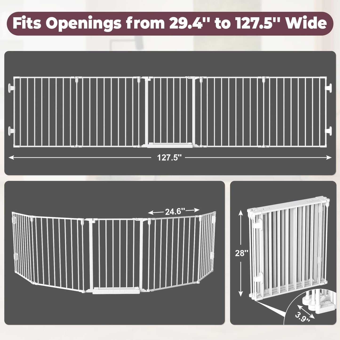 29.4-78" Extra Wide Baby Gate, Long Dog Gates Indoor for Doorways Stairs, Essential Large Safety Gate for Child Toddler with Anti-Trip Pedal, Adjustable Pet Gate, 28" Tall 3 Metal Panels Black