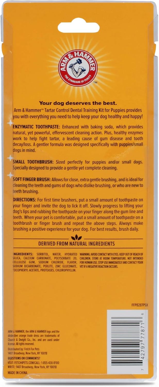 Arm & Hammer for Pets Tartar Control Dog Dental Kit, Enzymatic Toothpaste with Toothbrush and Fingerbrush, Baking Soda Formula Reduces Plaque and Tartar, Safe for Puppies, Beef Flavor, 3-Piece