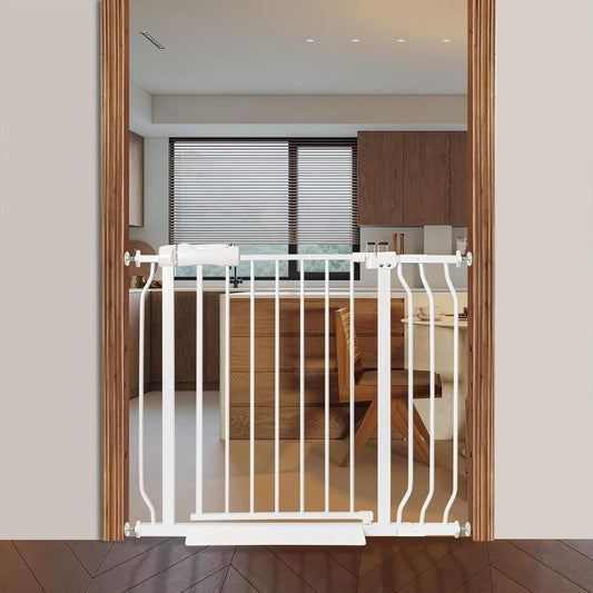 Extra Wide Baby Gate with Door Pressure Mounted 57.48-62.20 Inch,Child Baby Gates for Doorways No Drilling,Walk Through Dog Gate Indoor for The House Kitchen Stairs,White