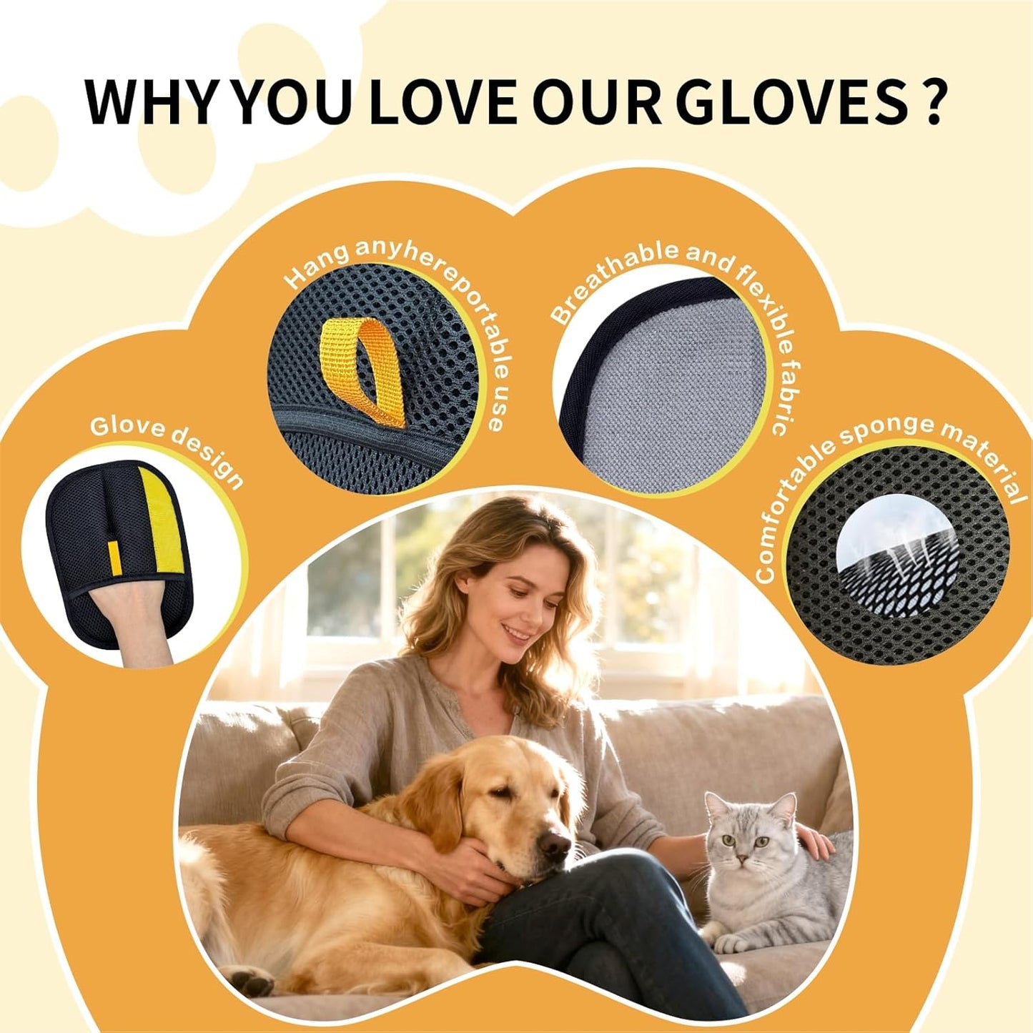Pet Hair Removal Glove for Dogs & Cats, Upgraded Reusable Electrostatic Pet Hair Gloves, Pet Hair Remover Tool for Clothing, Couch, Carpet,Pet Beds, Car Seat, Convenience for Busy Pet Owners
