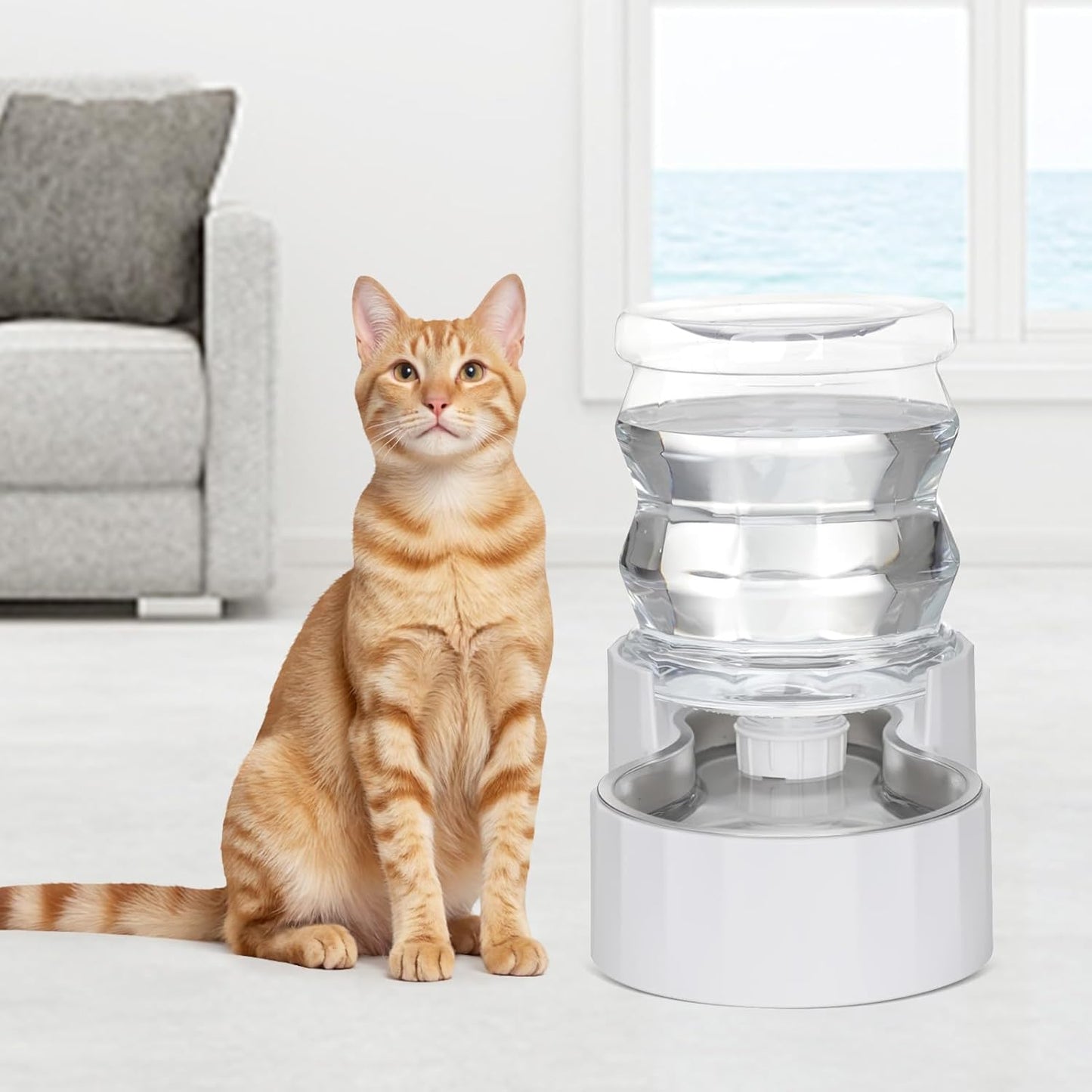 RIZZARI 8L Elevated Pet Water Dispenser – Stainless Steel Gravity Waterer with Auto-Refill Design for Medium and Large Dogs & Senior Pets -Comfortable Drinking Height for Living Rooms,Multi-Pet Homes