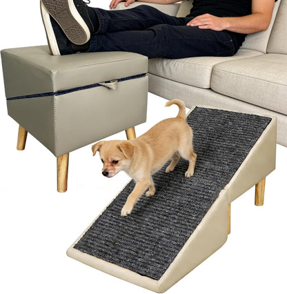 Split Ottoman Dog Ramp for Couch & Bed, 2-in-1 Foldable Dog Stairs with Non-Slip Surface, Solid Wood Pet Ramp for Small & Senior Dogs, Gentle 23° Incline, Modern Furniture Style