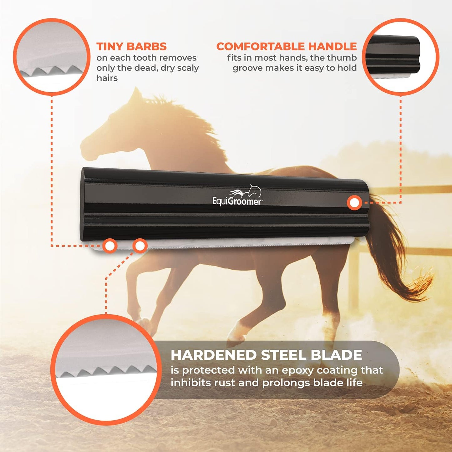 EquiGroomer 8-Inch Deshedding Brush for Horses and Large Shedding Dogs 50 lbs and Up (Golden Retriever, German Shepherd, Husky), Undercoat Grooming Tool, Removes Loose Hair and Fur, Blue
