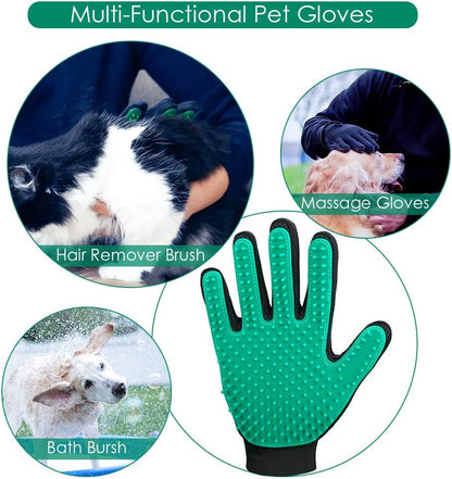 Upgrade Efficient Pet Hair Remover Gloves - Gentle Shedding Brushes for Dogs, Cats & Horses with Long and Short Hair - 1 Pair (Blue)